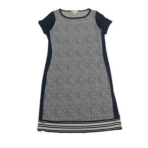 Michael Kors Dress Womens M Navy White Floral Shift Stretch Short Sleeve